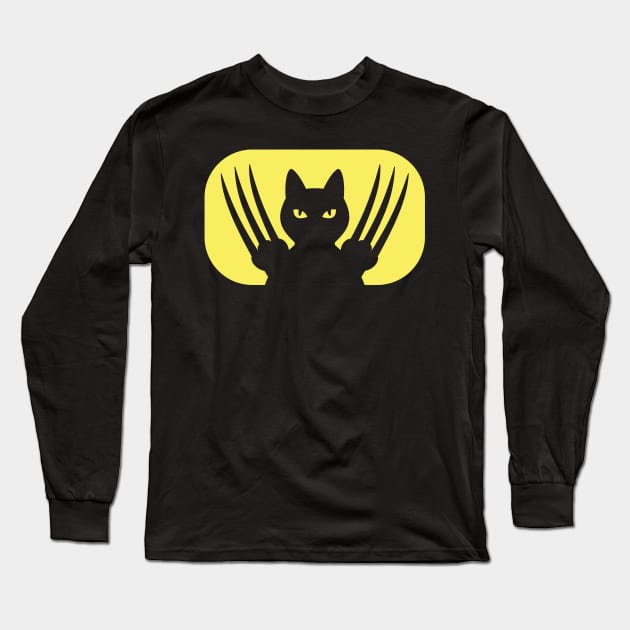 BLACK NINJA SAMURAI CAT WITH LONG SHARP CLAWS Long Sleeve T-Shirt by Cat In Orbit ®